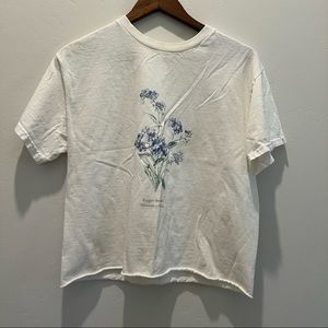 John Galt/Brandy Melville Cropped White Floral Tee